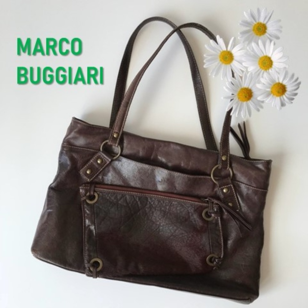 MARCO BUGGIARI deep brown leather satchel